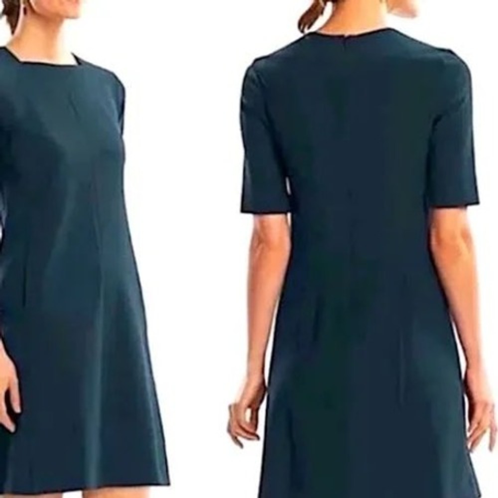 MM.LaFleur Etsuko Dress Deep Teal‎ Green Short Sleeve Shift Pockets Size 10